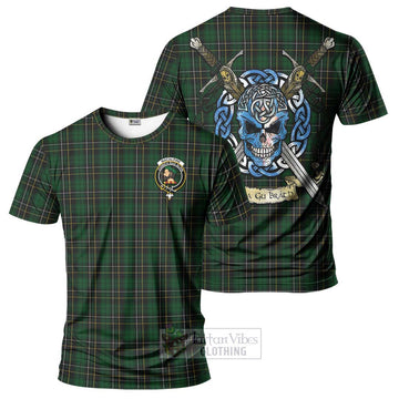 Tartan Vibes Clothing MacAlpine (MacAlpin) Tartan T-Shirt with Family Crest Celtic Skull Style