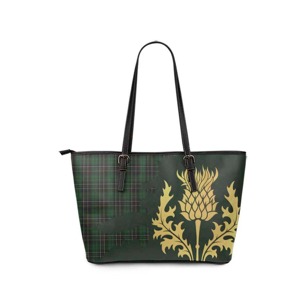 Tartan Vibes Clothing MacAlpine (MacAlpin) Tartan Leather Tote Bag Gold Thistle Style