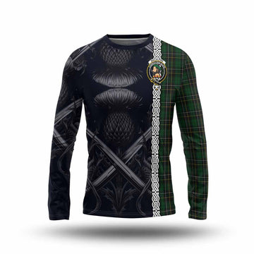 Tartan Vibes Clothing MacAlpine (MacAlpin) Tartan Long Sleeve T-Shirt with Family Crest Cross Sword Thistle Celtic Vibes