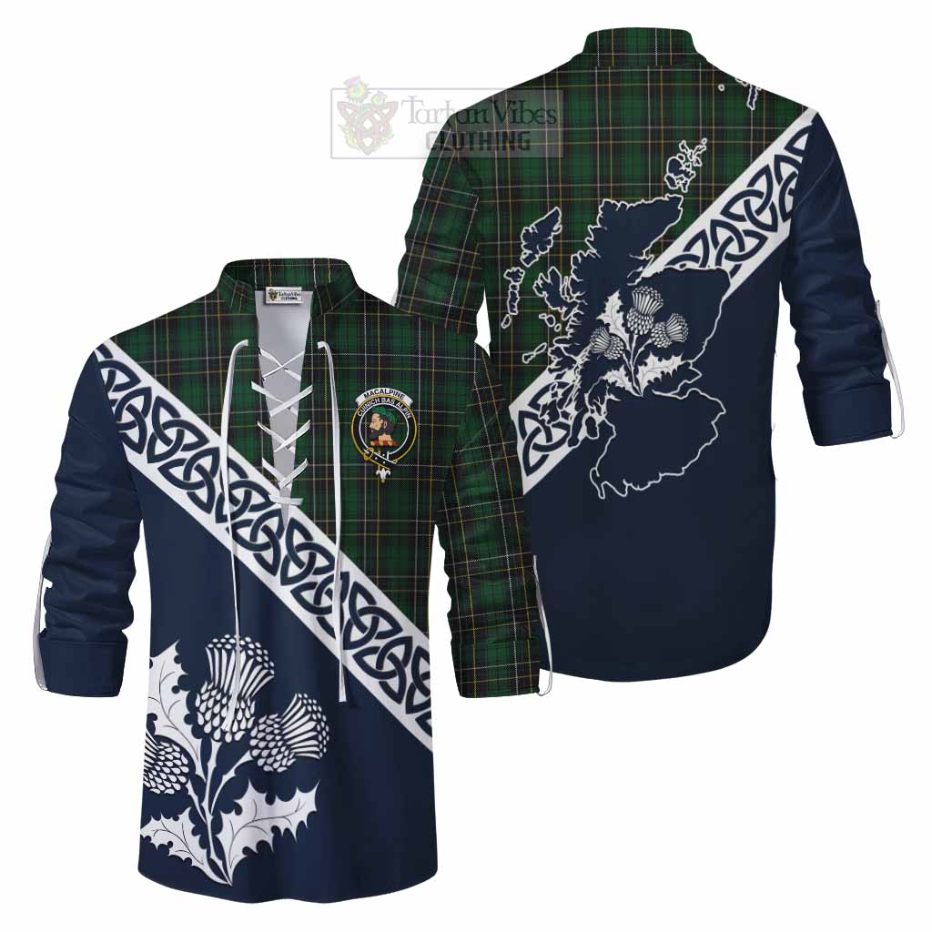 Tartan Vibes Clothing MacAlpine (MacAlpin) Tartan Ghillie Kilt Shirt Featuring Thistle and Scotland Map
