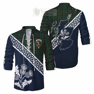 Tartan Vibes Clothing MacAlpine (MacAlpin) Tartan Ghillie Kilt Shirt Featuring Thistle and Scotland Map