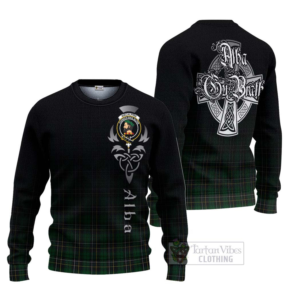 Tartan Vibes Clothing MacAlpine (MacAlpin) Tartan Knitted Sweater Featuring Alba Gu Brath Family Crest Celtic Inspired