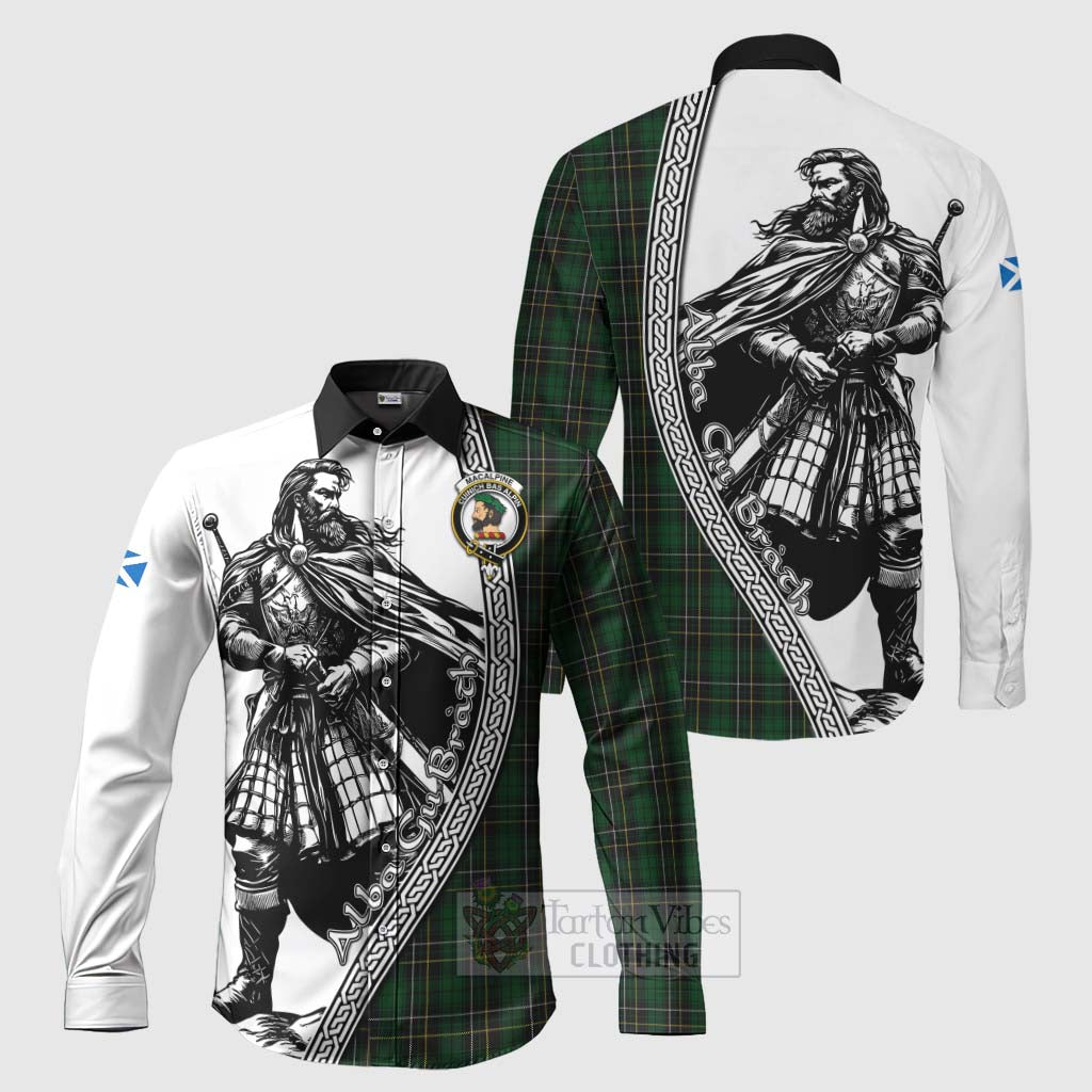 MacAlpine (MacAlpin) Tartan Clan Crest Long Sleeve Button Shirt with Highlander Warrior Celtic Style Men's Shirt S - Tartan Vibes Clothing