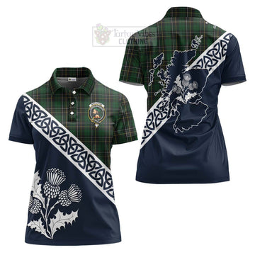 Tartan Vibes Clothing MacAlpine (MacAlpin) Tartan Women's Polo Shirt Featuring Thistle and Scotland Map