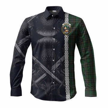 Tartan Vibes Clothing MacAlpine (MacAlpin) Tartan Long Sleeve Button Shirt with Family Crest Cross Sword Thistle Celtic Vibes