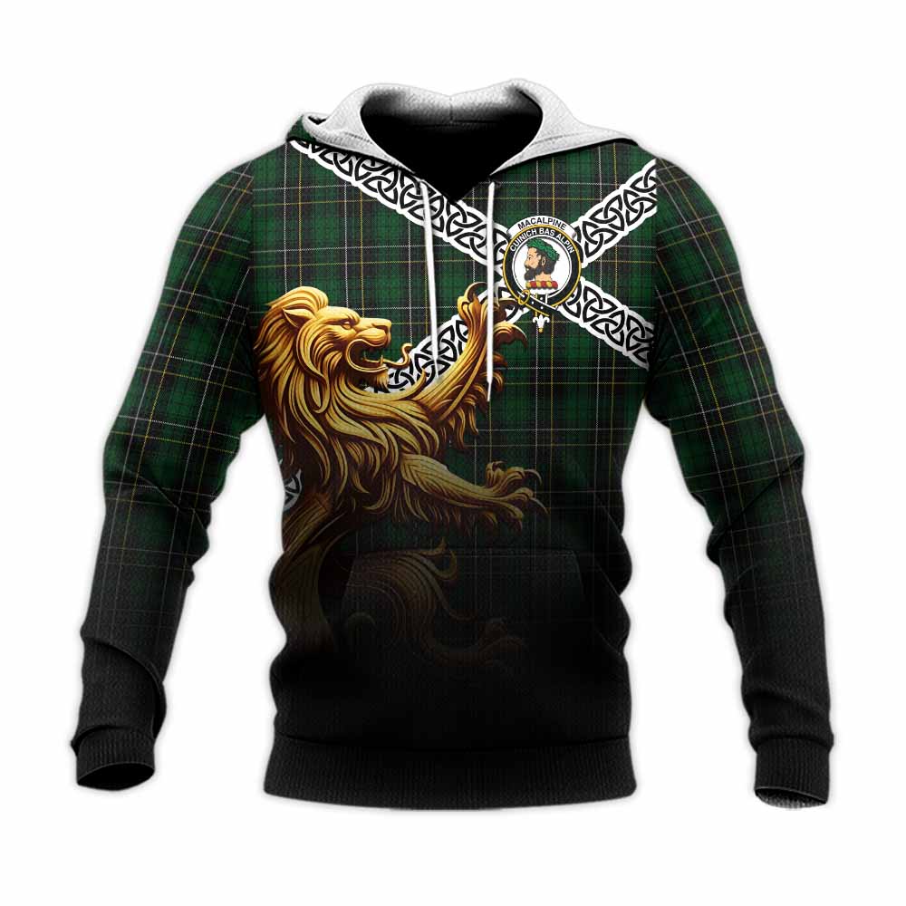 MacAlpine (MacAlpin) Crest Tartan Knitted Hoodie with Golden Lion Emblem Celtic Style Unisex Knitted Pullover Hoodie - Tartan Vibes Clothing