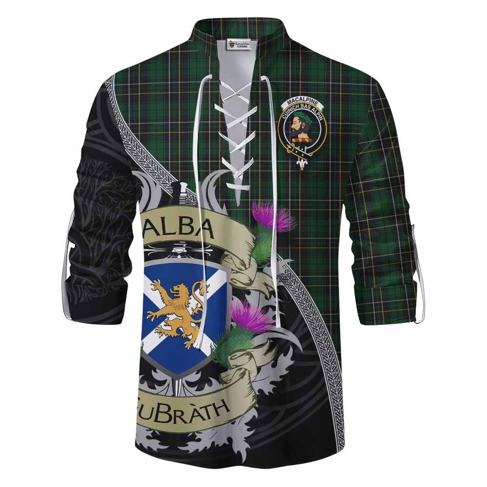 Tartan Vibes Clothing MacAlpine (MacAlpin) Tartan Family Crest Ghillie Kilt Shirt Lion Rampant Royal Thistle Shield Celtic Inspired