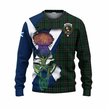 Tartan Vibes Clothing MacAlpine (MacAlpin) Tartan Family Crest Knitted Sweater Scottish Thistle Celtic Inspired