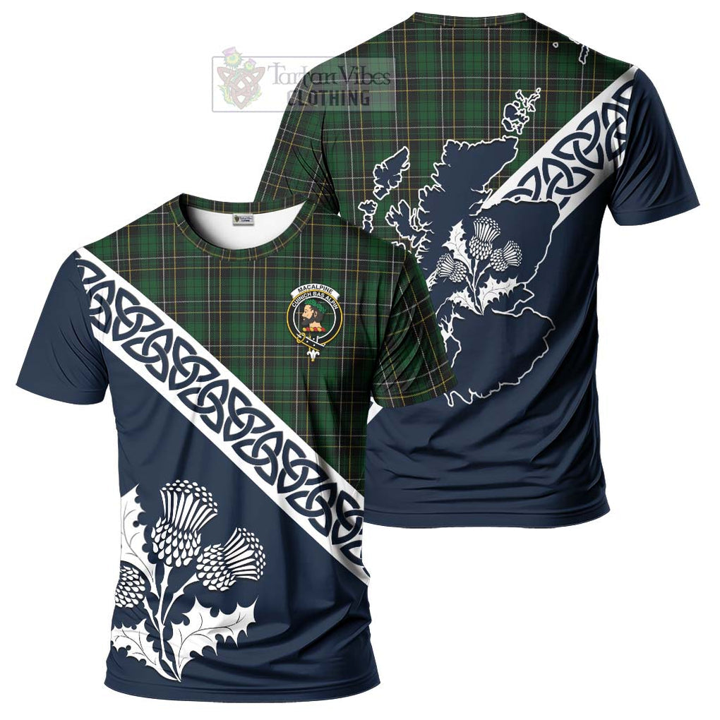 MacAlpine (MacAlpin) Tartan T-Shirt Featuring Thistle and Scotland Map