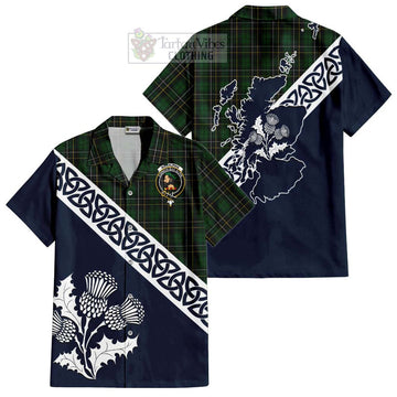 Tartan Vibes Clothing MacAlpine (MacAlpin) Tartan Short Sleeve Button Shirt Featuring Thistle and Scotland Map