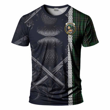 Tartan Vibes Clothing MacAlpine (MacAlpin) Tartan T-Shirt with Family Crest Cross Sword Thistle Celtic Vibes
