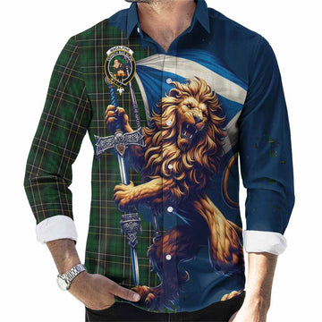 Tartan Vibes Clothing MacAlpine (MacAlpin) Tartan Family Crest Long Sleeve Button Shirt with Scottish Majestic Lion