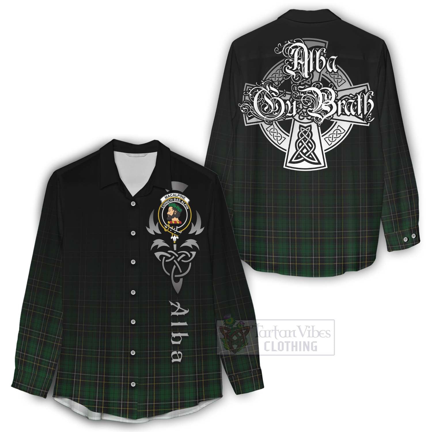 Tartan Vibes Clothing MacAlpine (MacAlpin) Tartan Women's Casual Shirt Featuring Alba Gu Brath Family Crest Celtic Inspired