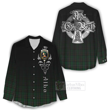 Tartan Vibes Clothing MacAlpine (MacAlpin) Tartan Women's Casual Shirt Featuring Alba Gu Brath Family Crest Celtic Inspired