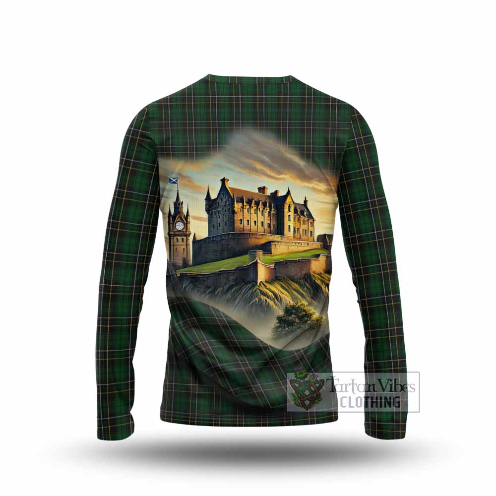 Tartan Vibes Clothing MacAlpine (MacAlpin) Tartan Family Crest Long Sleeve T-Shirt with Scottish Ancient Castle Style