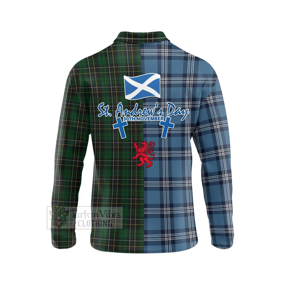 Tartan Vibes Clothing MacAlpine (MacAlpin) Tartan Long Sleeve Polo Shirt Happy St. Andrew's Day Half Tartan Style