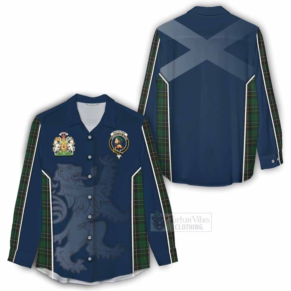 Tartan Vibes Clothing MacAlpine (MacAlpin) Tartan Women's Casual Shirt with Family Crest and Lion Rampant Vibes Sport Style