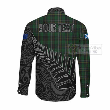 Tartan Vibes Clothing MacAlpine (MacAlpin) Crest Tartan Long Sleeve Button Shirt with New Zealand Silver Fern Half Style