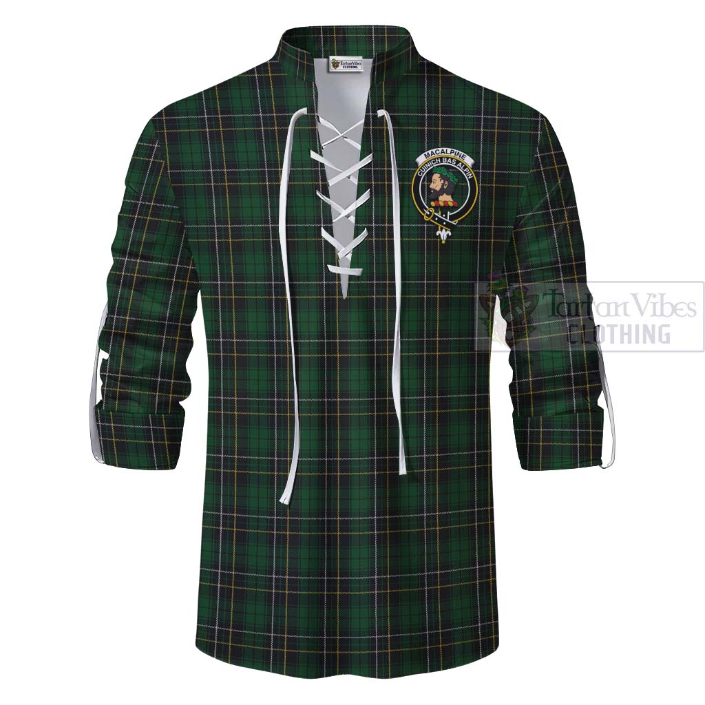 Tartan Vibes Clothing MacAlpine (MacAlpin) Tartan Ghillie Kilt Shirt with Family Crest Celtic Skull Style