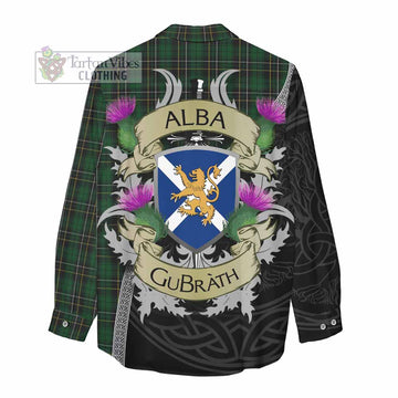 Tartan Vibes Clothing MacAlpine (MacAlpin) Tartan Family Crest Women's Casual Shirt Lion Rampant Royal Thistle Shield Celtic Inspired