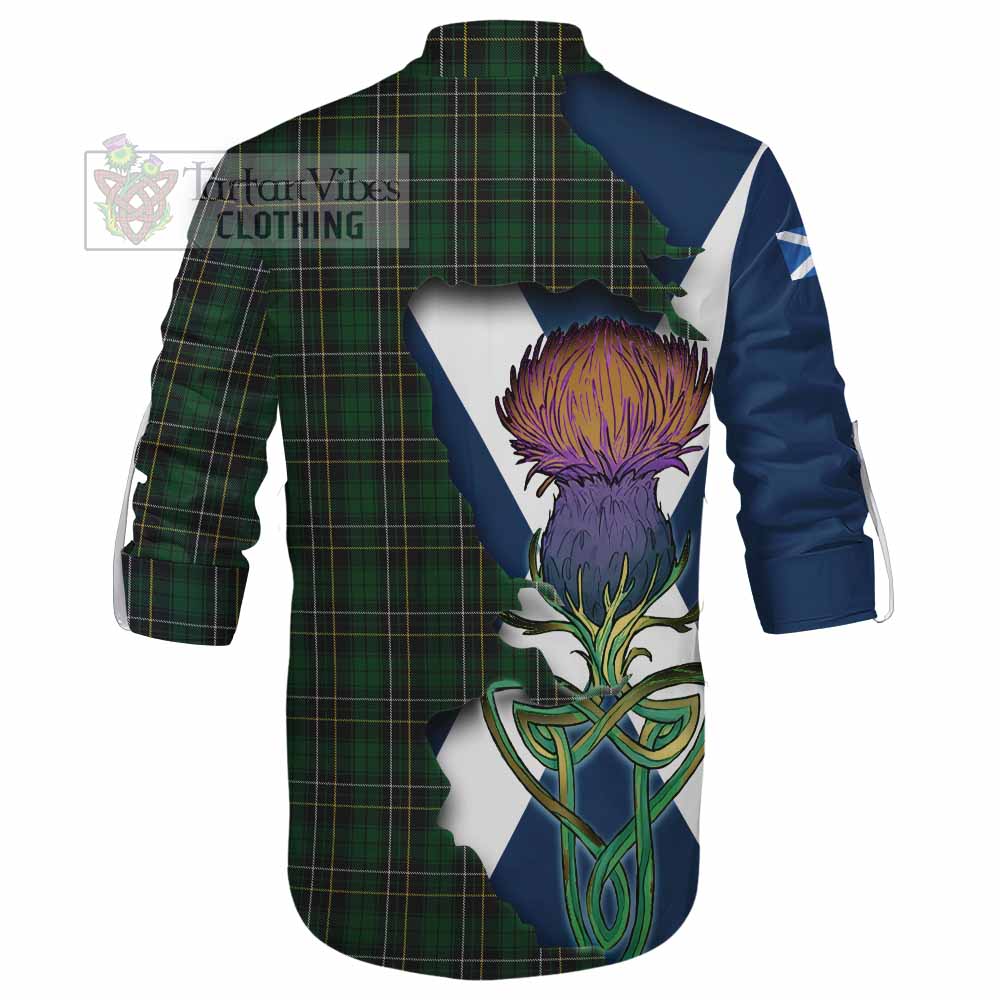 Tartan Vibes Clothing MacAlpine (MacAlpin) Tartan Family Crest Ghillie Kilt Shirt Scottish Thistle Celtic Inspired