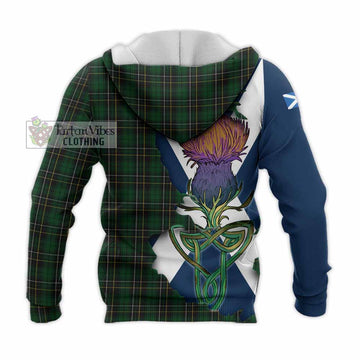 Tartan Vibes Clothing MacAlpine (MacAlpin) Tartan Family Crest Knitted Hoodie Scottish Thistle Celtic Inspired