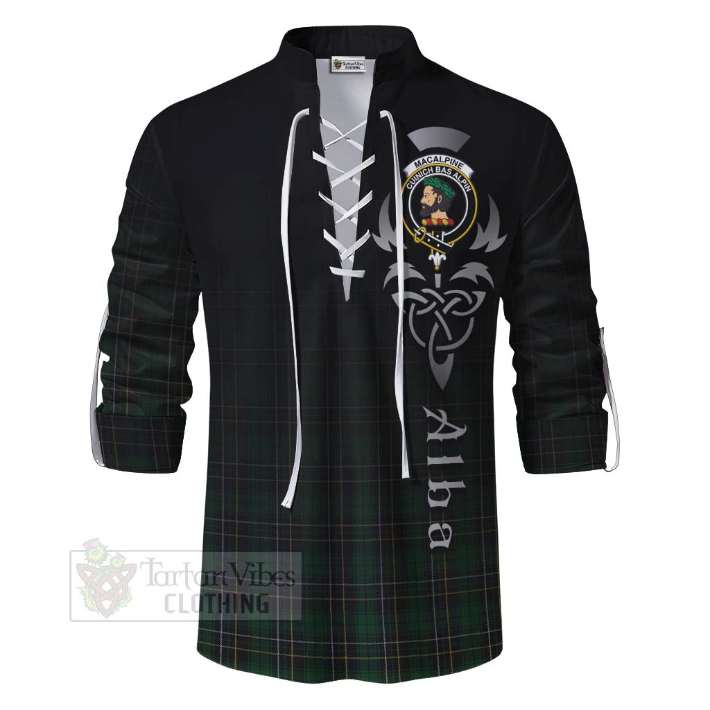 Tartan Vibes Clothing MacAlpine (MacAlpin) Tartan Ghillie Kilt Shirt Featuring Alba Gu Brath Family Crest Celtic Inspired