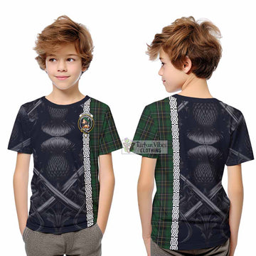 Tartan Vibes Clothing MacAlpine (MacAlpin) Tartan Kid T-Shirt with Family Crest Cross Sword Thistle Celtic Vibes