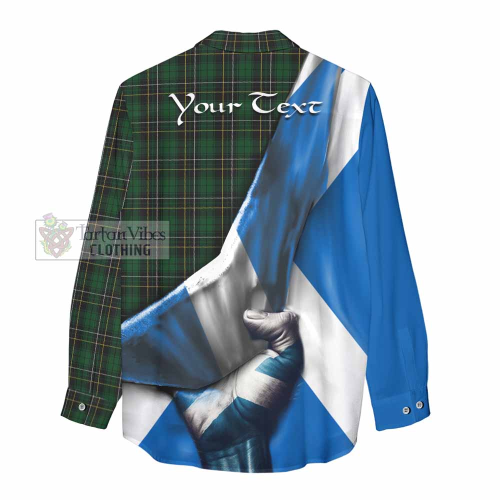 Tartan Vibes Clothing MacAlpine (MacAlpin) Tartan Women's Casual Shirt with Family Crest Scotland Patriotic Style