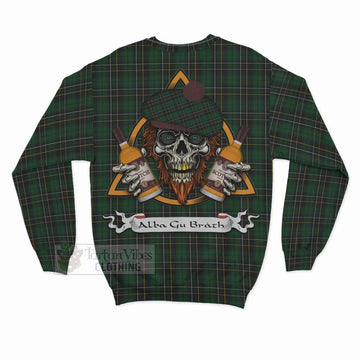 Tartan Vibes Clothing MacAlpine (MacAlpin) Tartan Sweatshirt with Family Crest and Bearded Skull Holding Bottles of Whiskey