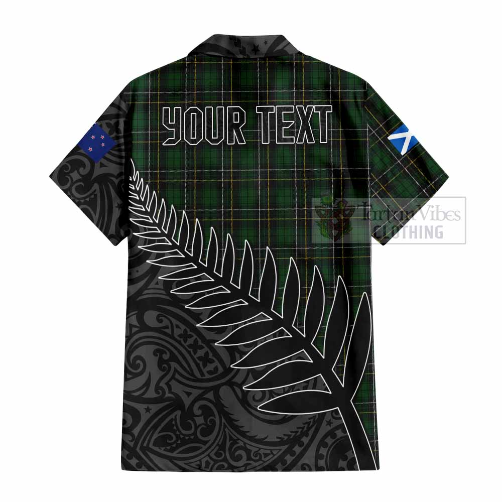 Tartan Vibes Clothing MacAlpine (MacAlpin) Crest Tartan Short Sleeve Button Shirt with New Zealand Silver Fern Half Style