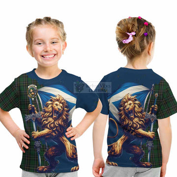 Tartan Vibes Clothing MacAlpine (MacAlpin) Tartan Family Crest Kid T-Shirt with Scottish Majestic Lion