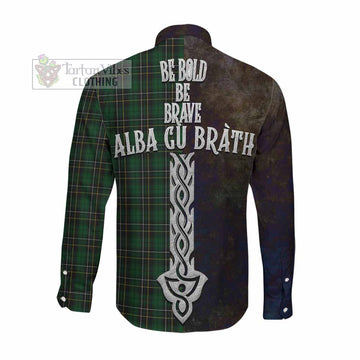 Tartan Vibes Clothing MacAlpine (MacAlpin) Tartan Family Crest Long Sleeve Button Shirt Alba Gu Brath Be Brave Lion Ancient Style