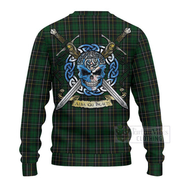 Tartan Vibes Clothing MacAlpine (MacAlpin) Tartan Knitted Sweater with Family Crest Celtic Skull Style