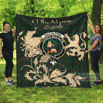 Tartan Vibes Clothing MacAlpine (MacAlpin) Tartan Quilt with Family Crest and Scottish Symbol Style