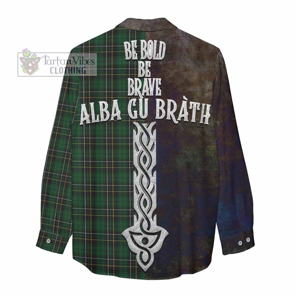 Tartan Vibes Clothing MacAlpine (MacAlpin) Tartan Family Crest Women's Casual Shirt Alba Gu Brath Be Brave Lion Ancient Style