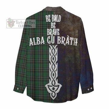 Tartan Vibes Clothing MacAlpine (MacAlpin) Tartan Family Crest Women's Casual Shirt Alba Gu Brath Be Brave Lion Ancient Style