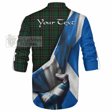 Tartan Vibes Clothing MacAlpine (MacAlpin) Tartan Ghillie Kilt Shirt with Family Crest Scotland Patriotic Style