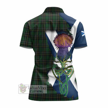 Tartan Vibes Clothing MacAlpine (MacAlpin) Tartan Family Crest Women's Polo Shirt Scottish Thistle Celtic Inspired