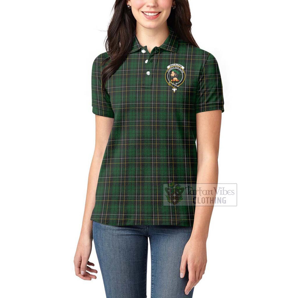 Tartan Vibes Clothing MacAlpine (MacAlpin) Tartan Women's Polo Shirt with Family Crest and Bearded Skull Holding Bottles of Whiskey