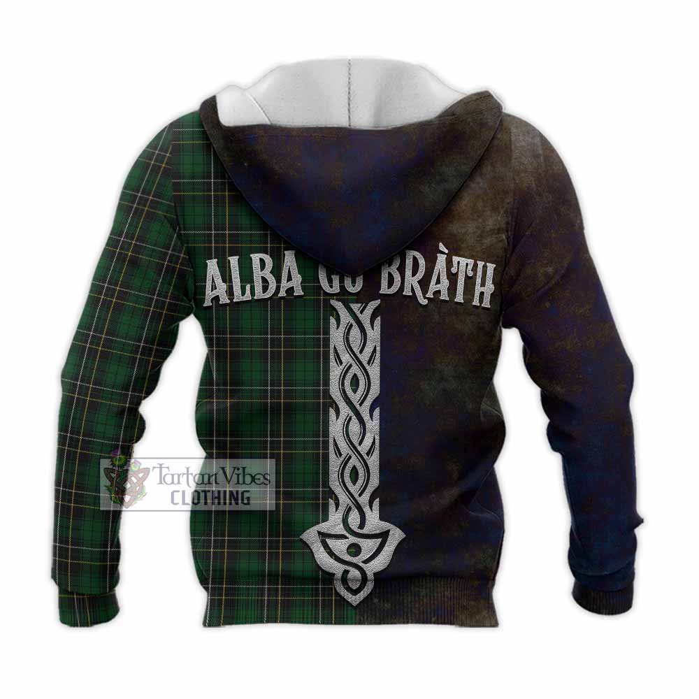 Tartan Vibes Clothing MacAlpine (MacAlpin) Tartan Family Crest Knitted Hoodie Alba Gu Brath Be Brave Lion Ancient Style