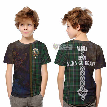 Tartan Vibes Clothing MacAlpine (MacAlpin) Tartan Family Crest Kid T-Shirt Alba Gu Brath Be Brave Lion Ancient Style