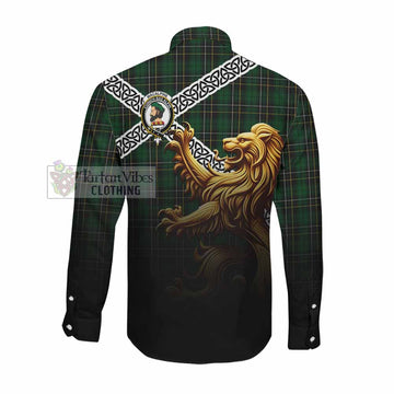 MacAlpine (MacAlpin) Crest Tartan Long Sleeve Button Shirt with Golden Lion Emblem Celtic Style Men's Shirt - Tartan Vibes Clothing