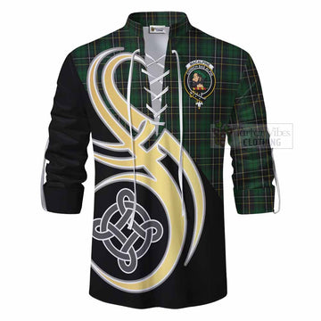 Tartan Vibes Clothing MacAlpine (MacAlpin) Tartan Ghillie Kilt Shirt with Family Crest and Celtic Symbol Style