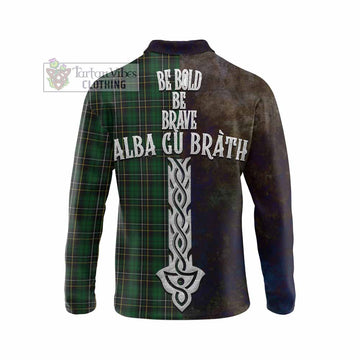Tartan Vibes Clothing MacAlpine (MacAlpin) Tartan Family Crest Long Sleeve Polo Shirt Alba Gu Brath Be Brave Lion Ancient Style