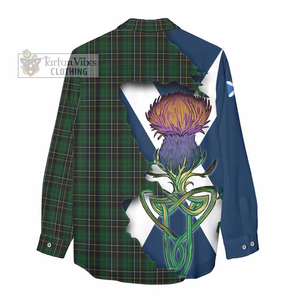 Tartan Vibes Clothing MacAlpine (MacAlpin) Tartan Family Crest Women's Casual Shirt Scottish Thistle Celtic Inspired
