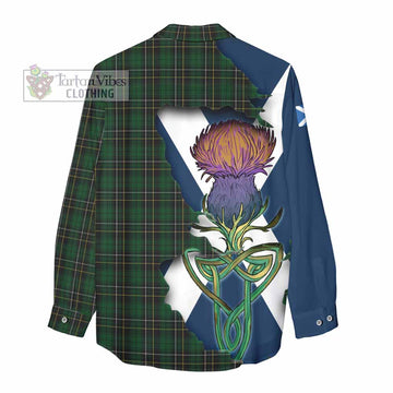 Tartan Vibes Clothing MacAlpine (MacAlpin) Tartan Family Crest Women's Casual Shirt Scottish Thistle Celtic Inspired