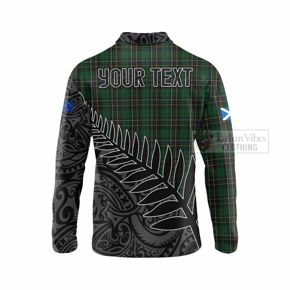 Tartan Vibes Clothing MacAlpine (MacAlpin) Crest Tartan Long Sleeve Polo Shirt with New Zealand Silver Fern Half Style