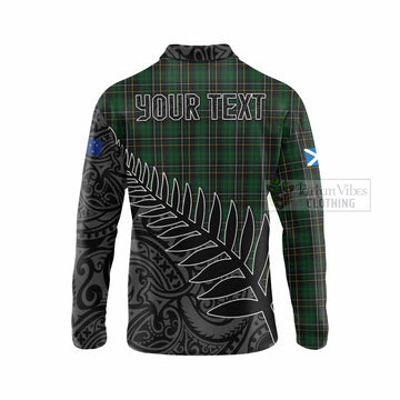 Tartan Vibes Clothing MacAlpine (MacAlpin) Crest Tartan Long Sleeve Polo Shirt with New Zealand Silver Fern Half Style