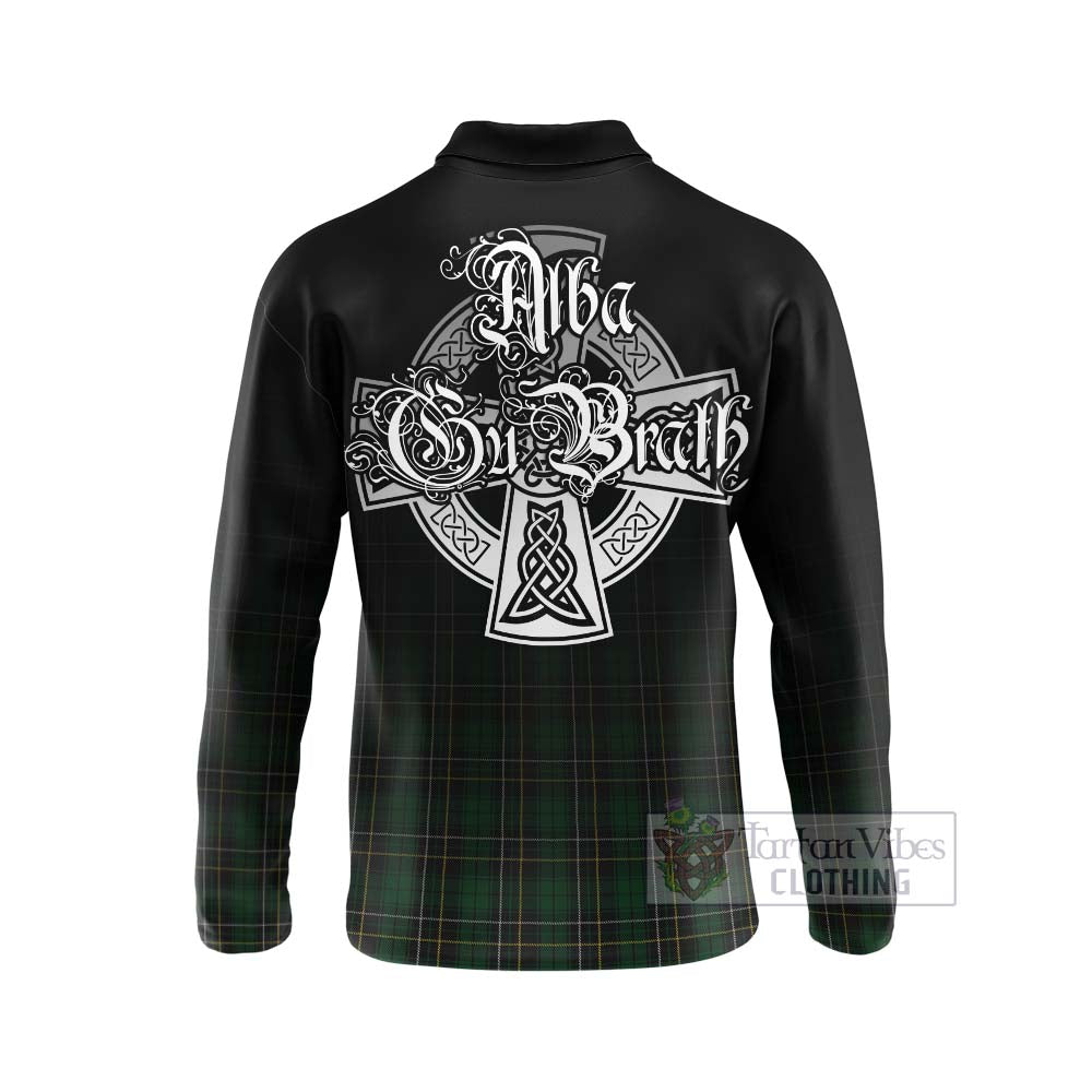 Tartan Vibes Clothing MacAlpine (MacAlpin) Tartan Long Sleeve Polo Shirt Featuring Alba Gu Brath Family Crest Celtic Inspired